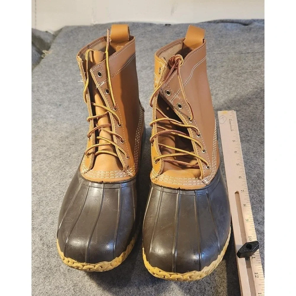 L.L. Bean Bean Boots Mens Size 7 W Brown Leather Duck Rain Boots‎ Waterproof USA